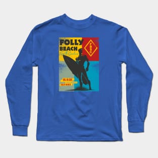 Folly Beach  South Carolina Surfer Silhouette Distressed Long Sleeve T-Shirt